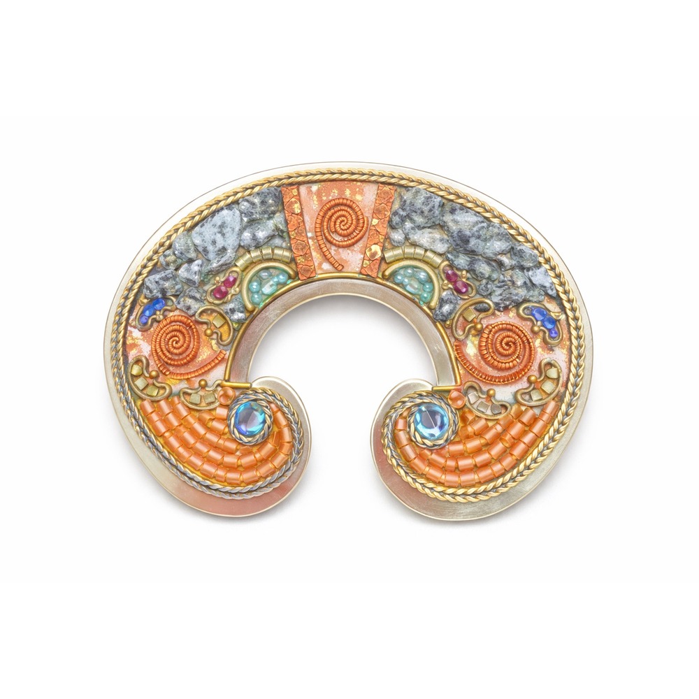 Ayala Bar Handcrafted Artisan Bohemian Mixed Metal Beaded Mosaic Pin Brooch
